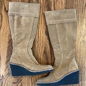 Aerosoles Knee High Tan Suede Wedge Leather Boots